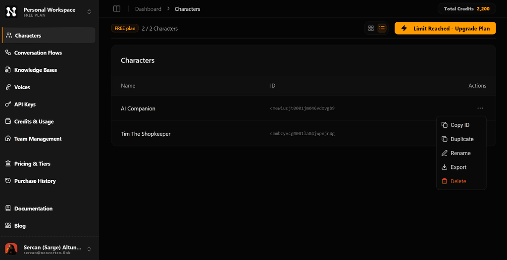 Neocortex Characters